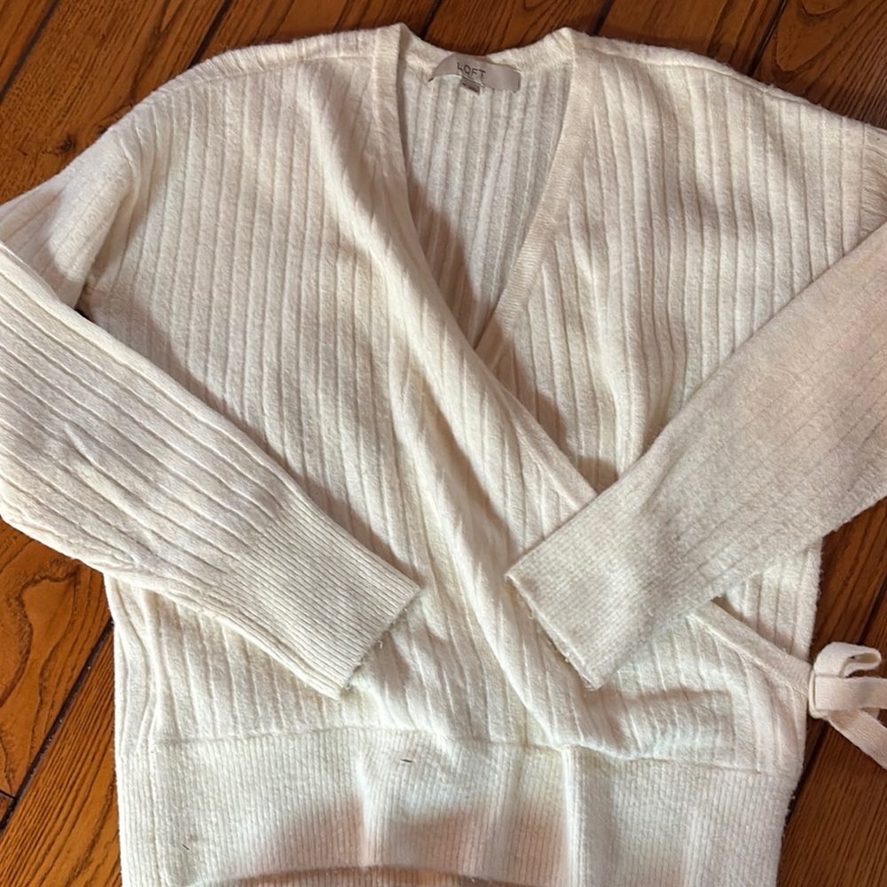 Women's White Wrap Sweater